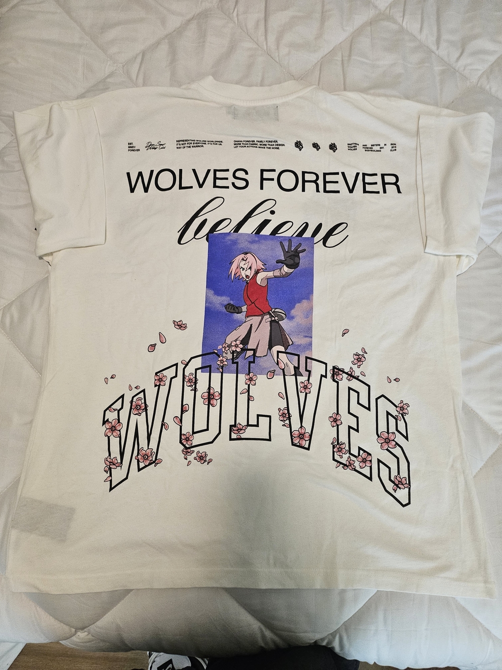 Darc Sport X Naruto Collab White Graphic 'Wolves Forever' Tee with Pink Accent